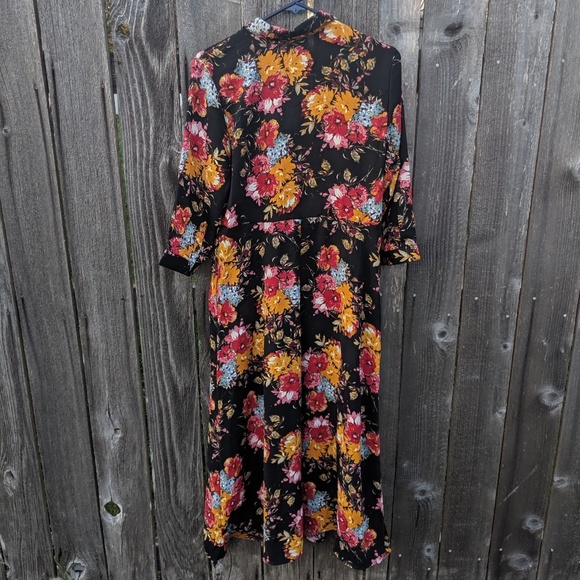 Time Tru Floral Button Front Dress Long 3/4 Sleeve - Picture 5 of 5